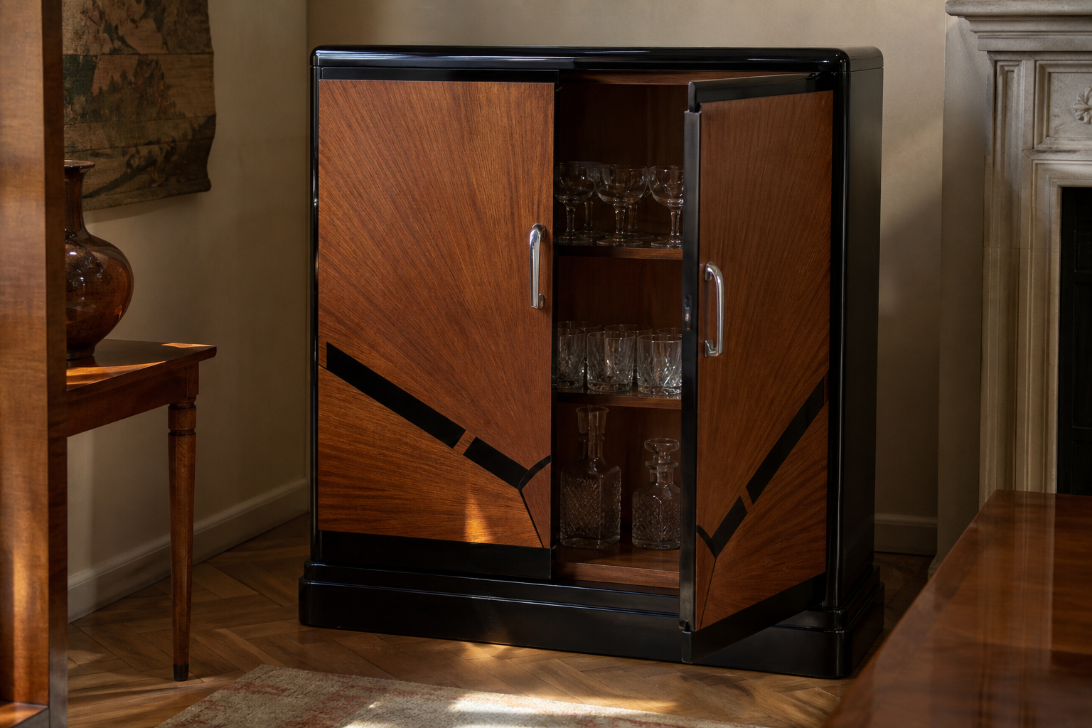 Art Deco walnut cocktail cabinet